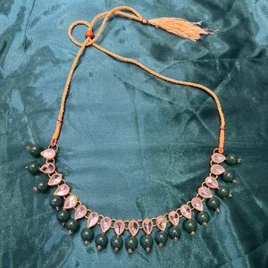 Green Beaded & Crystal Adjustable Necklace